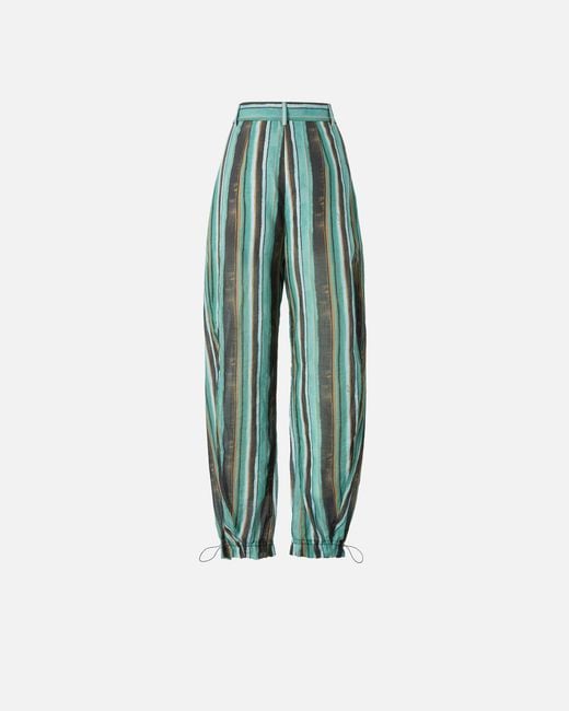 Pinko Blue Relaxed-Fit Cotton Trousers With Brushstroke-Effect Stripes