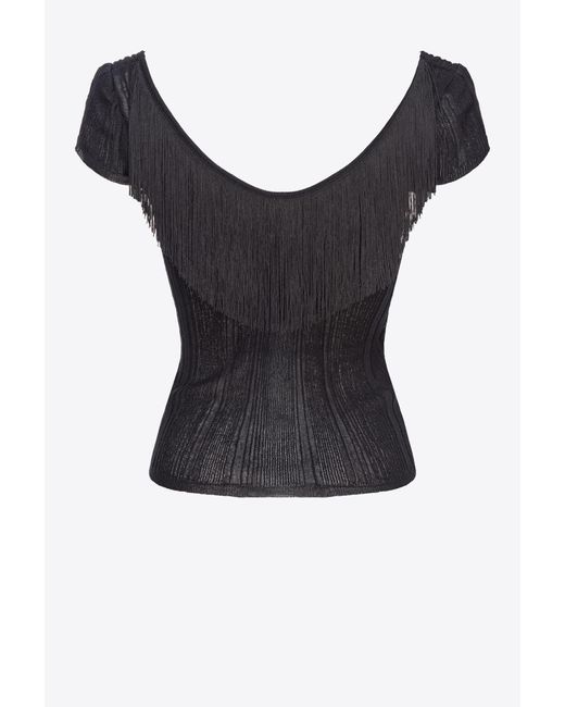Pinko Black Ribbed Top With Fine Fringing