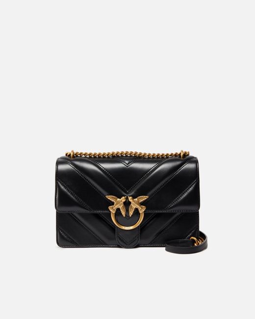 Pinko Black Love Bag One Light Medium Handbag In Chevron Nappa Leather