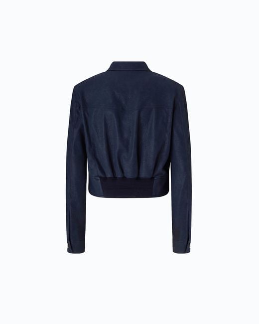Pinko Blue Cropped Nubuck Leather-Effect Jacket