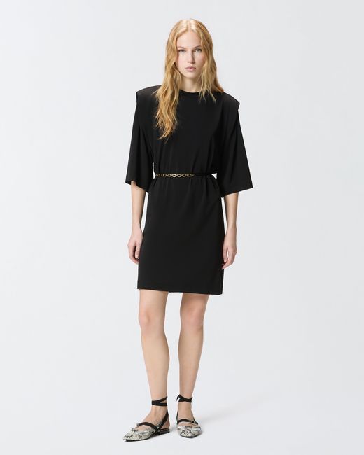 Pinko Black Mini Dress With Structured Shoulders And Chain