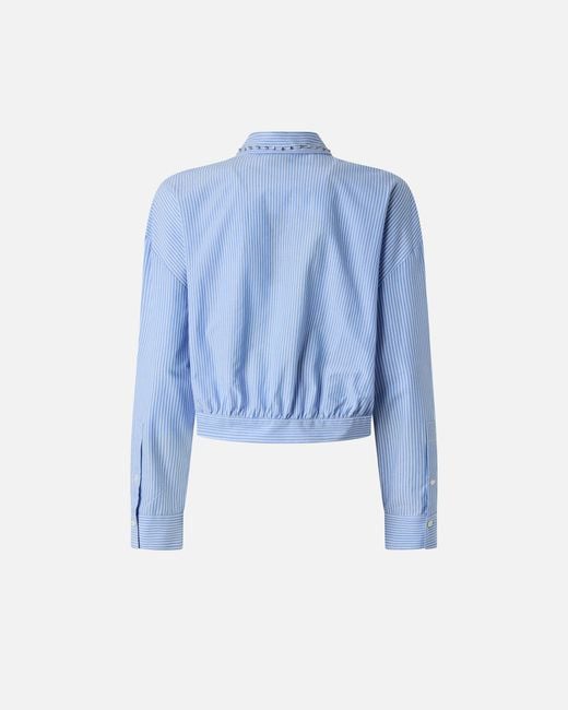 Pinko Blue Cropped Striped Shirt With Jewel Collar