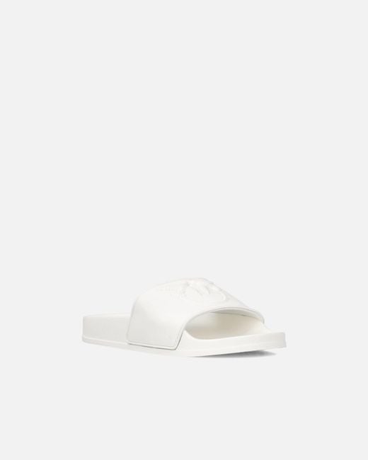 Pinko White Rubber Slip-On Sandals With Love Birds Maxi Logo