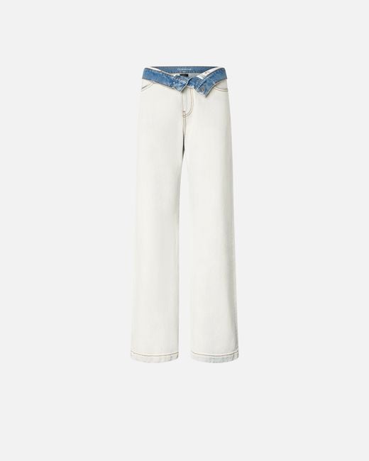 Pinko White Jeans With Contrasting Fold-Down Waist