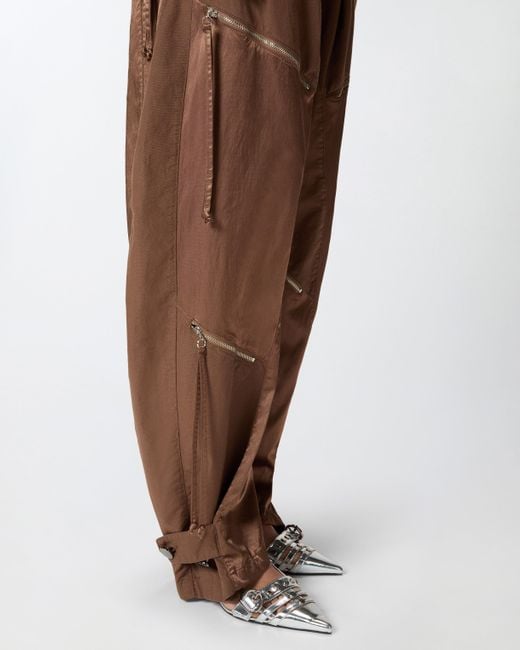Pantalon P-Pants En Gabardine Et Satin Avec Fermetures Zippées, Marron Pinko en coloris Brown
