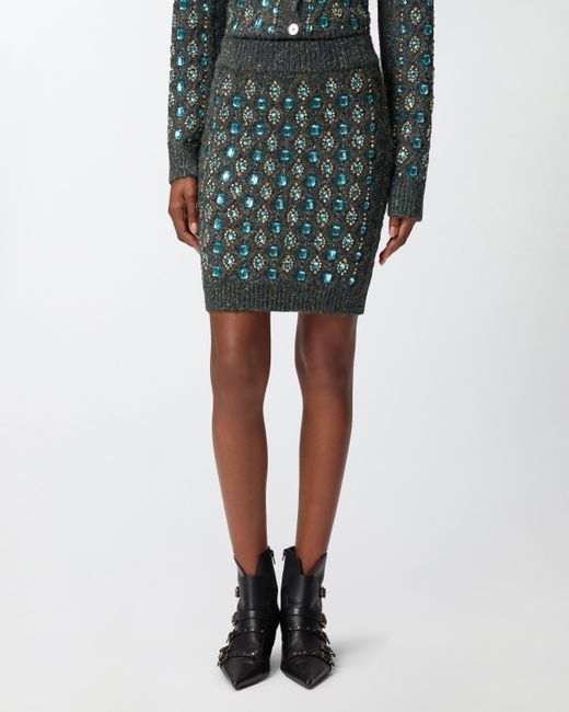 Pinko Green Knit Skirt With Jewel Embroidery