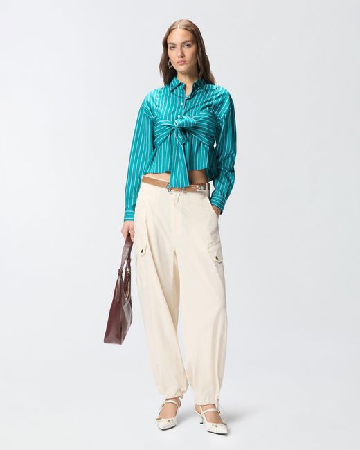 Pinko Blue Striped Cropped Shirt With Bow