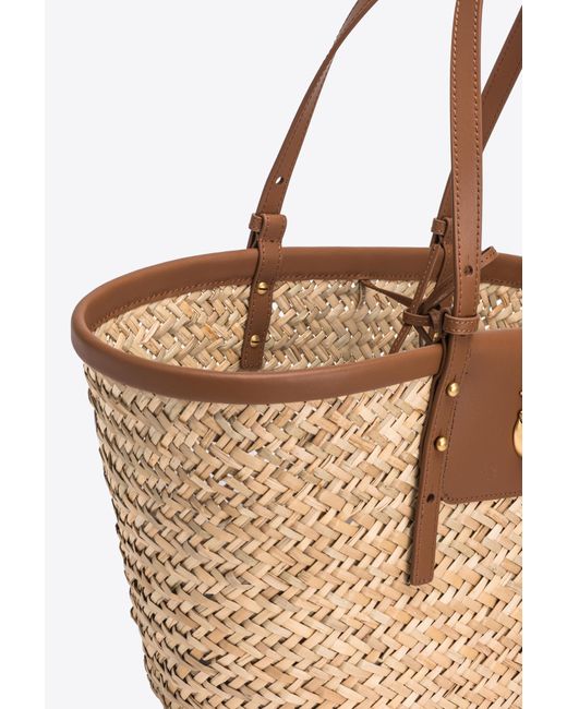 Pinko Natural Love Summer Bucket Bag In Raffia