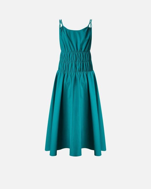 Pinko Blue Sleeveless Midi Dress With Pleats And Gathering