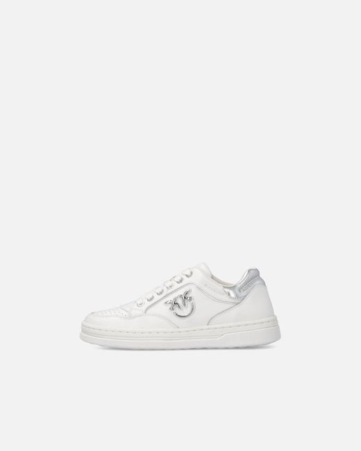 Pinko White Leather Sneakers With Love Birds Logo