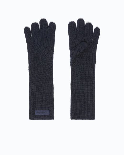 Pinko Blue Long Gloves With Logo Lettering