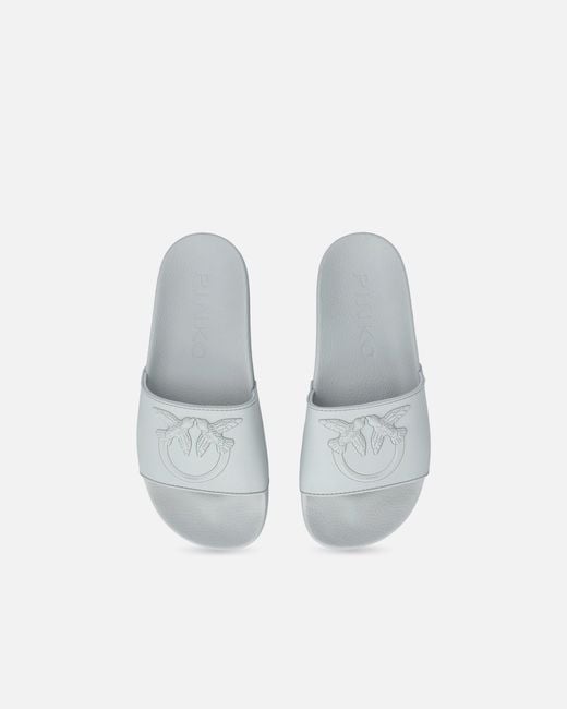 Pinko White Rubber Slip-On Sandals With Love Birds Maxi Logo