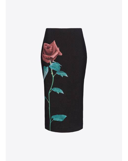 Pinko Rose Print Calf Length Skirt in Black Lyst UK