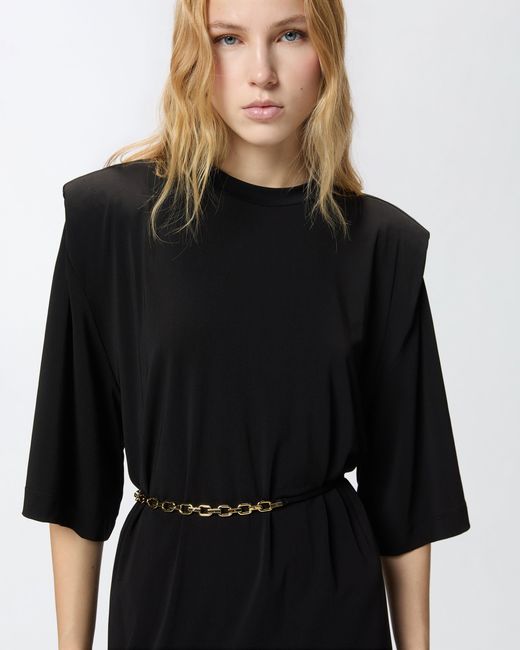 Pinko Black Mini Dress With Structured Shoulders And Chain