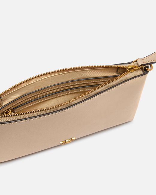 Pinko Natural Flat Leather Clutch With Love Birds Logo