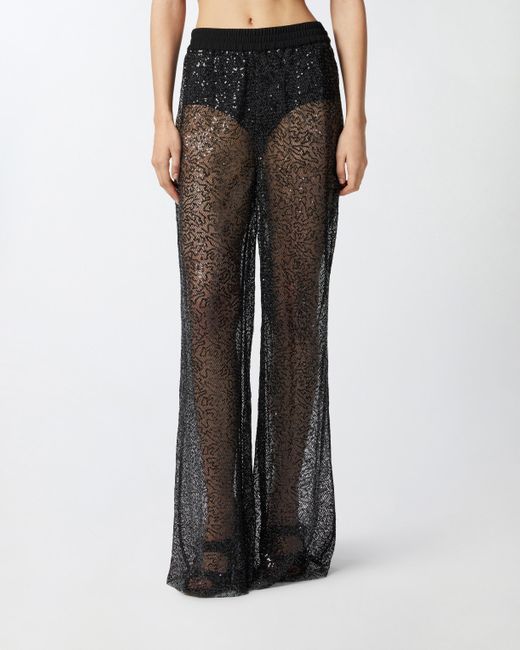 Pantaloni Palazzo Rete Paillettes di Pinko in Black