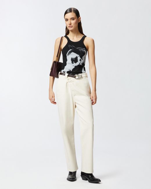 Pinko Black Reimagine By X Patrick Mcdowell Ribbed Vest Top With Horse Print