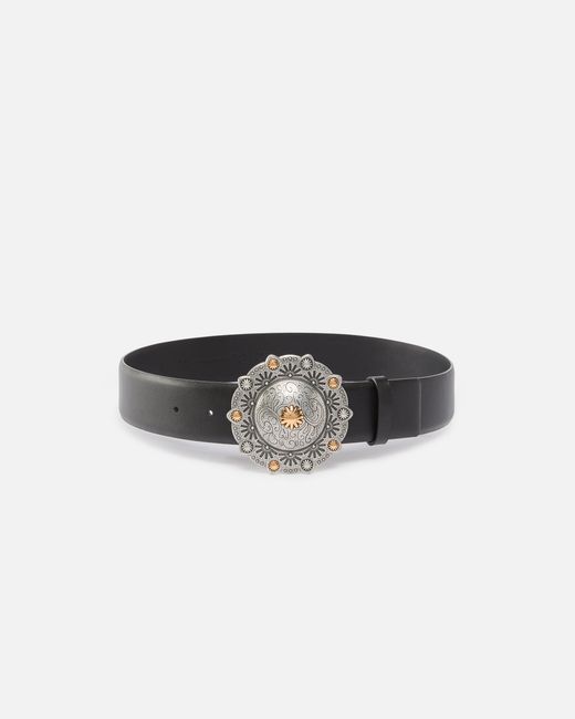 Pinko White Leather Belt With Jewel Medallion, 4Cm