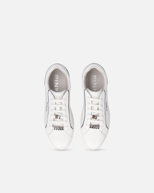Pinko White Leather Sneakers With Logo