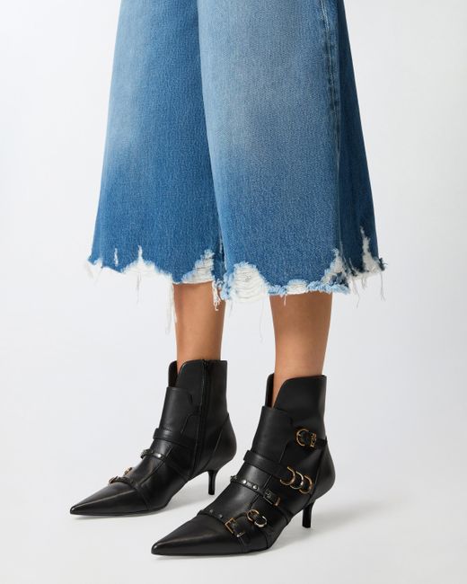 Pinko Blue Long Denim Shorts With Distressed Hem