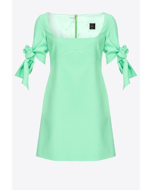 Pinko Green Mini Dress With Bow On The Sleeves