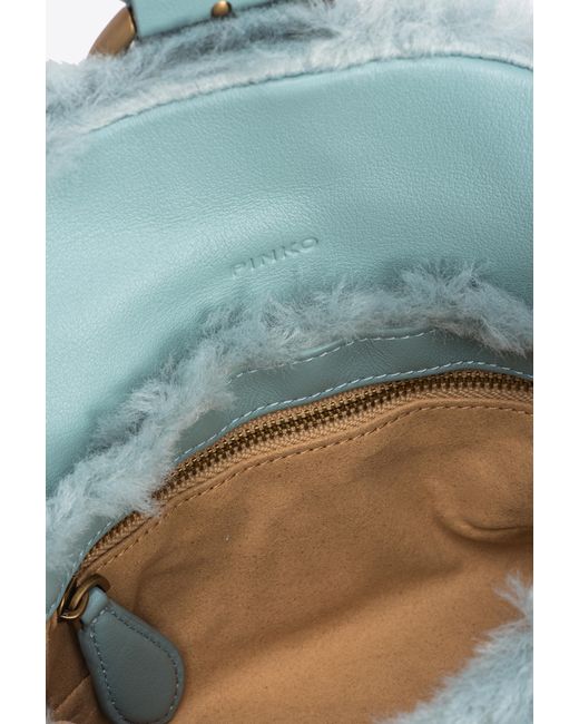 Pinko Blue Mini Jolene Bag In Faux Fur