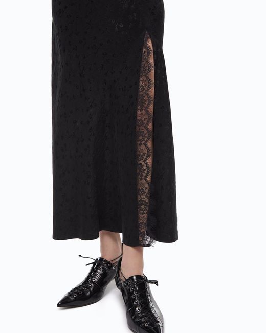 Pinko Black Long Dress With Slit And Lace Inserts