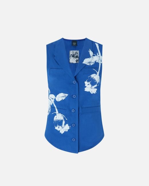 Pinko Blue Blaue Weste Mit Rosenprint Reimagine X Patrick Mcdowell, Blau/Weiß