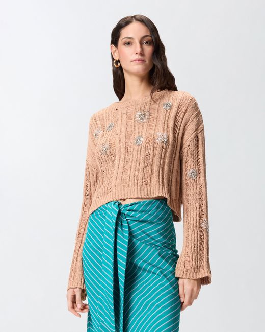 Pinko Natural Openwork Sweater With Jewel Details