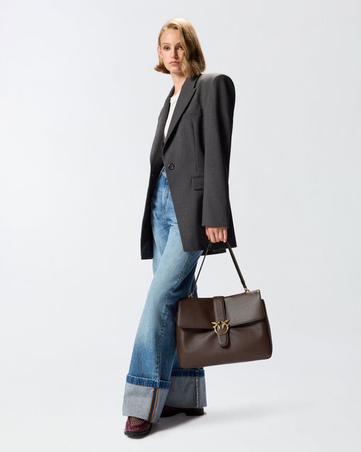 Pinko Brown Leather Maxi Love Bag Slouchy Shoulder Bag