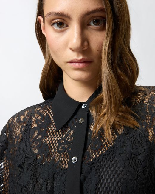 Pinko Black Midi Dress In Rebrodé Lace With Long Sleeves