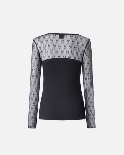 Pinko Black Jersey Sweater With Love Birds Logo Lace