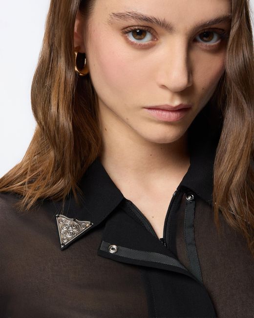 Pinko Black Semi-Sheer Shirt With Metallic Details