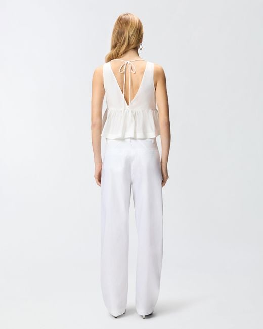 Pinko White Crop Top With Ruffle And Ties