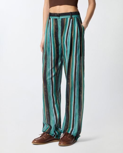 Pinko Blue Relaxed-Fit Cotton Trousers With Brushstroke-Effect Stripes