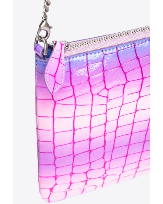 Pinko Pink Galleria Shiny Fade-effect Croc-print Classic Flat Love Bag