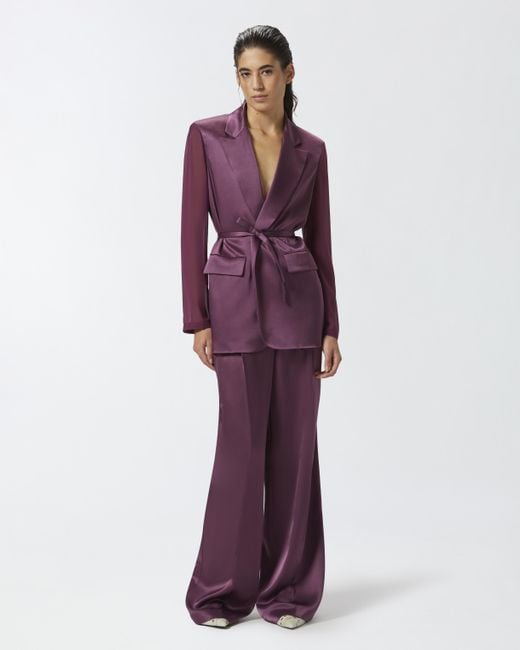 Pinko Purple Shiny Blazer With Transparent Sleeves