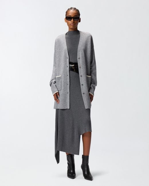 Pinko Gray Long V-neck Cardigan