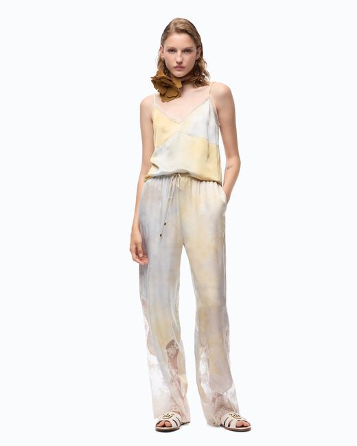 Pinko White Garment-Dyed Satin Trousers With Lace Details