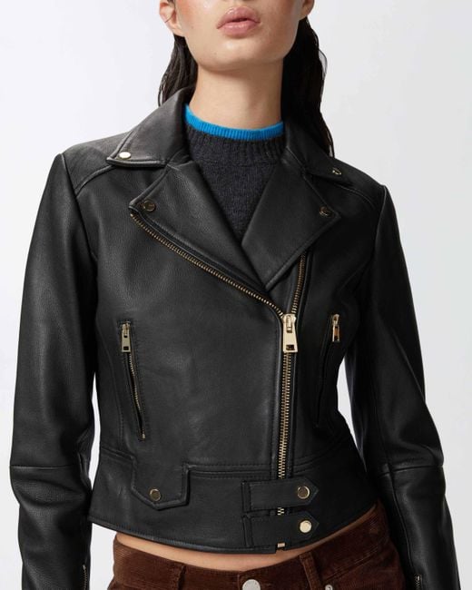 Pinko Black Nappa Leather Biker Jacket