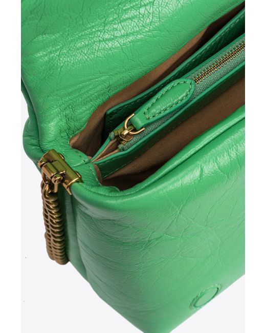 Pinko Green Classic Love Bag Click Puff In Soft Naplak
