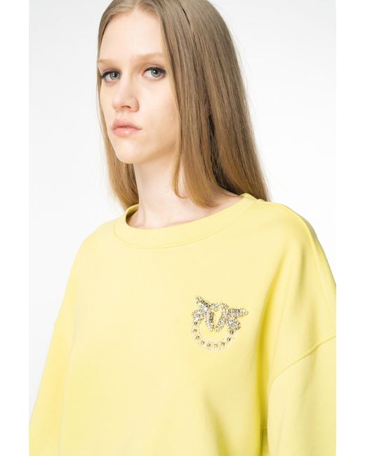 Pinko Yellow Boxy Sweatshirt With Love Birds Embroidery
