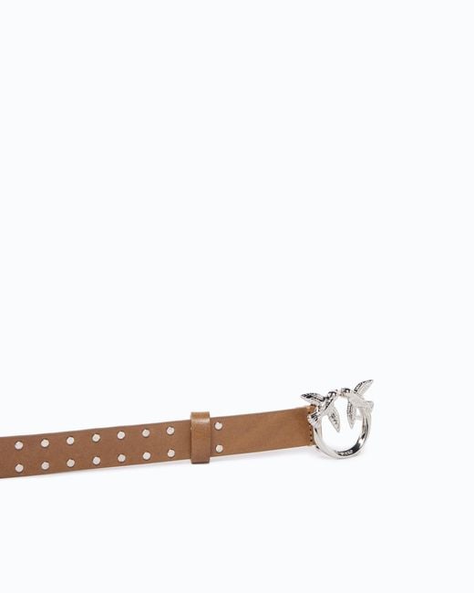 Pinko White Glossy Leather Belt With Love Birds Buckle And Studs, 2 Cm