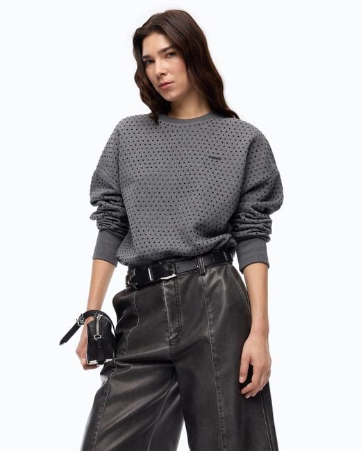 Pinko Gray Fully Rhinestoned Fleece Sweater
