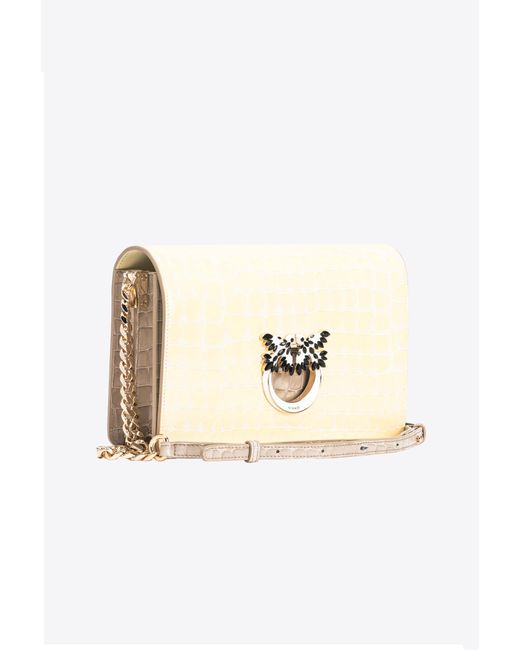 Pinko Natural Galleria Classic Love Bag Click In Shiny Two-tone Crocodile-print Leather