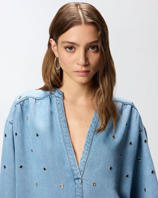 Pinko Blue Denim Blouse With Eyelets