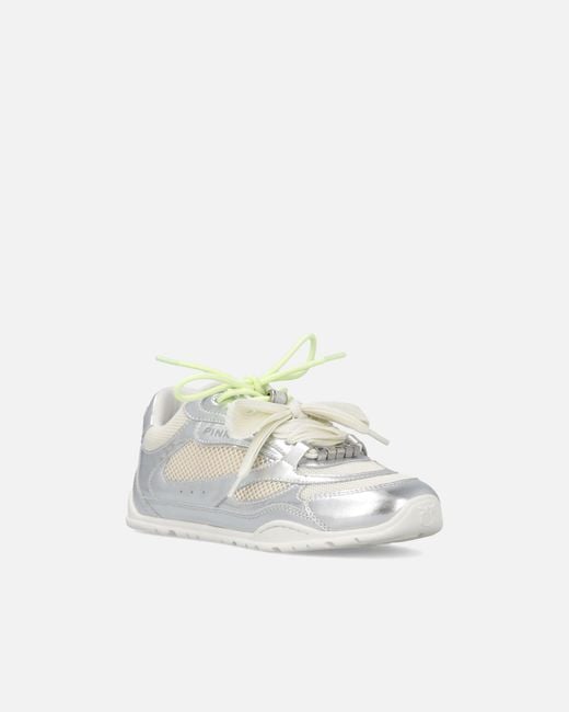 Pinko White Laminated Sneakers With Double Laces And Jewel Details