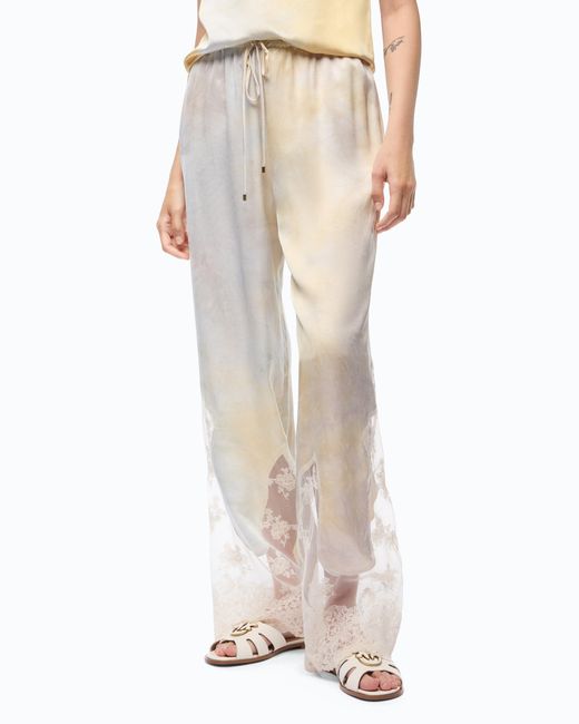 Pinko White Garment-Dyed Satin Trousers With Lace Details