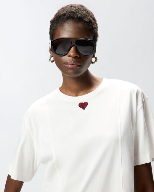 Pinko White T-Shirt With Heart Embroidery