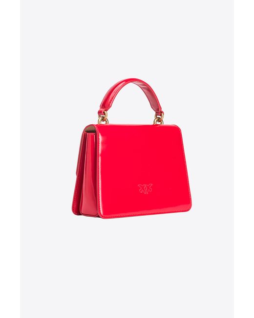 Pinko Red Mini Love Bag One Top Handle Light In Glossy Leather